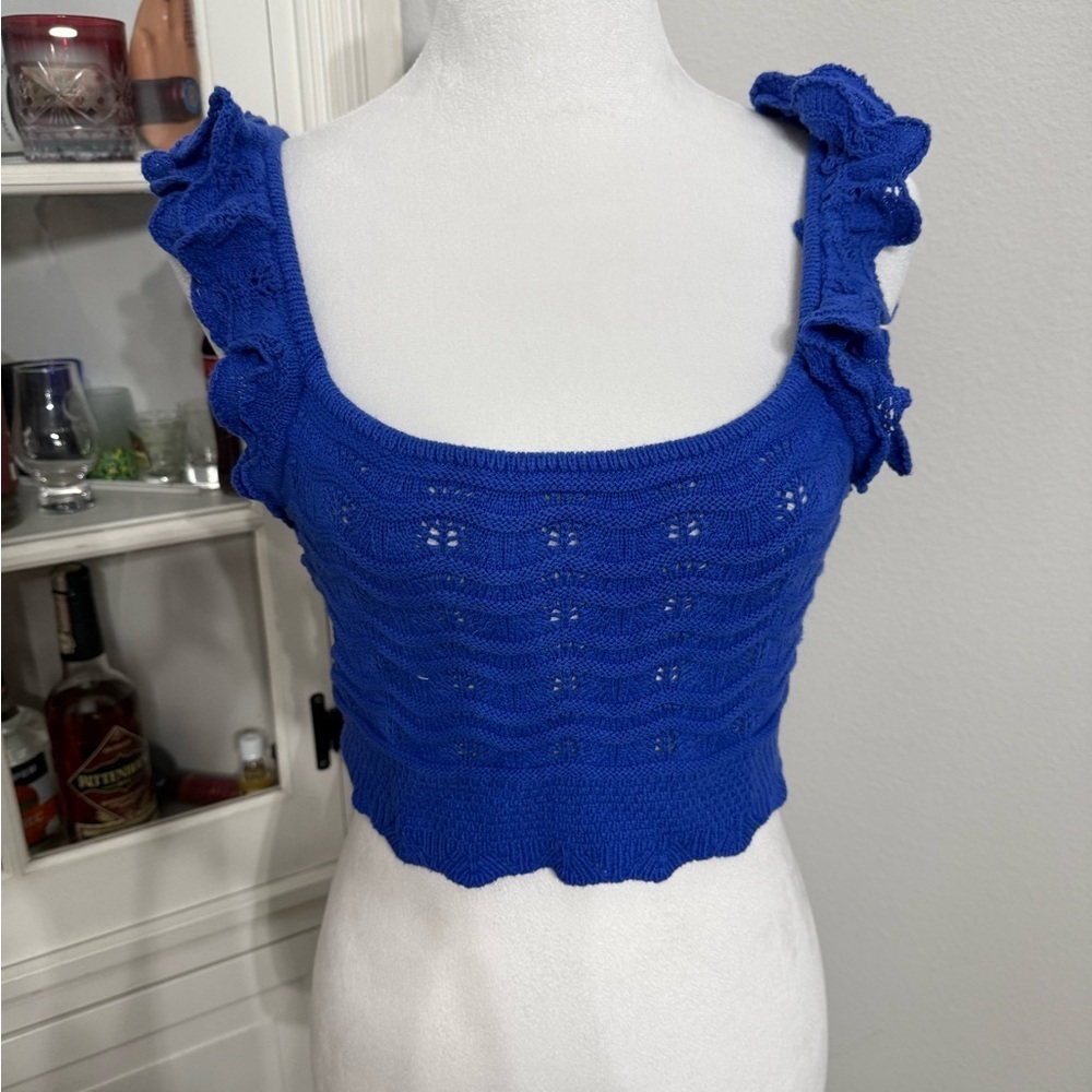 H&M Blue Ruffled Knit Crop Top